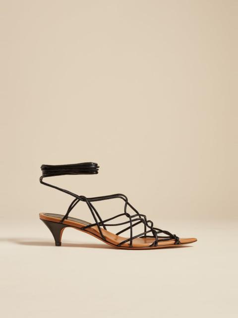 The Arden Low Heel in Black Crinkled Leather