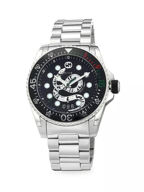 GUCCI Diver Gucci Dive 45MM Stainless Steel King Snake Dial with Bracelet