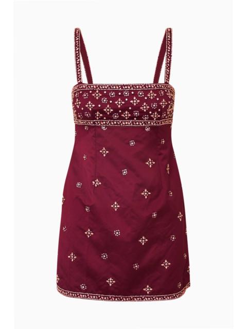 LoveShackFancy Casslouie Rhinestone Satin Mini Dress