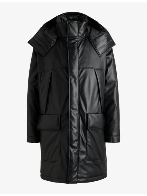 HUGO Embossed-logo longline faux leather-down jacket
