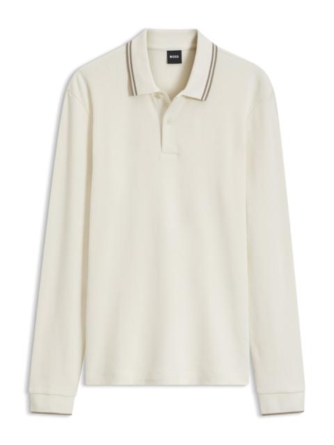 BOSS WAFFLE-TEXTURED POLO SHIRT IN STRETCH COTTON
