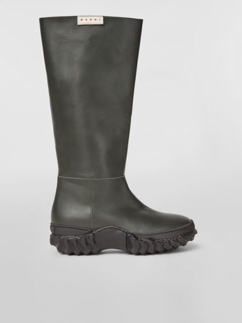 Marni SMOOTH CALFSKIN BOOT WITH WAVY RUBBER SOLE