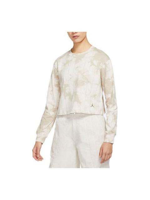 Jordan (WMNS) Air Jordan Breathable Tie Dye Short Round Neck Long Sleeves Olive Grey T-Shirt DM5256-104