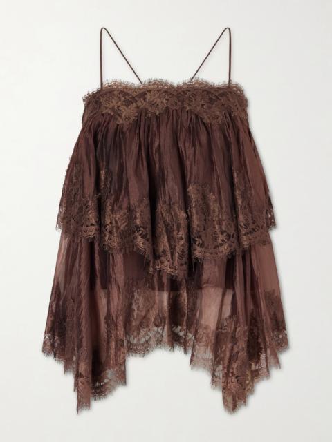 Aje. Ophelia Lace-trimmed Crinkled-satin Camisole