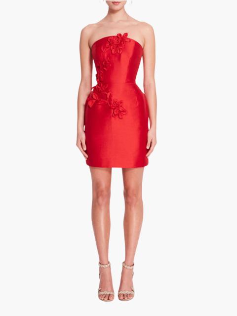 Marchesa FLORAL MIKADO MINI DRESS