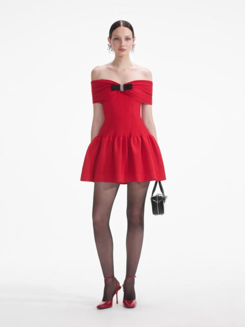 self-portrait Red Knit Bow Mini Dress