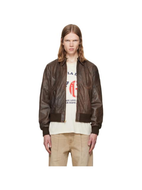 R13 Brown Boyfriend Leather Bomber Jacket