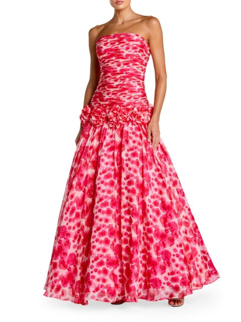 MAC DUGGAL Women's Floral Chiffon Strapless Gown - Grapefruit Multi