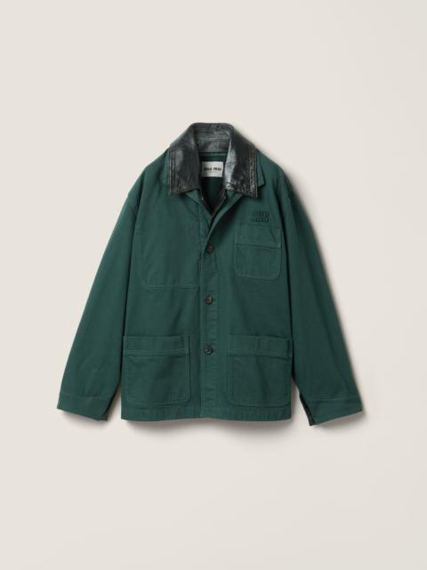 Miu Miu Single-breasted garment-dyed gabardine and leather jacket