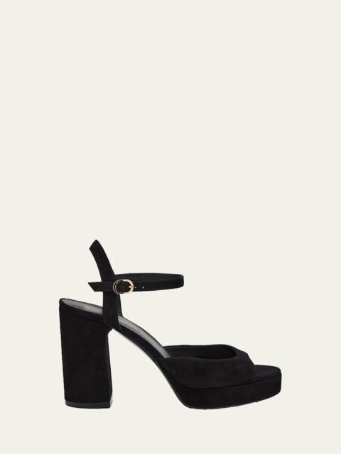 Stuart Weitzman Dayna II Suede Ankle-Strap Platform Sandals