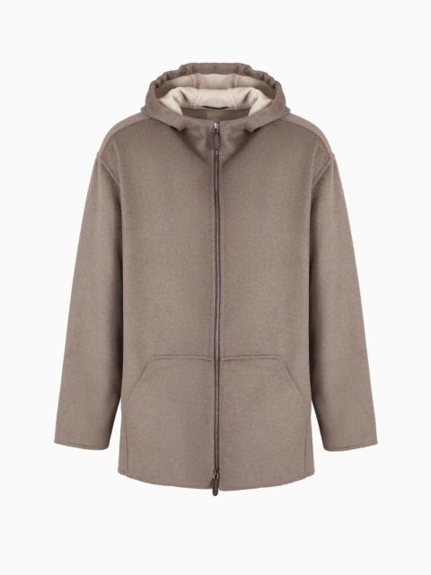 Hooded blouson in double cashmere