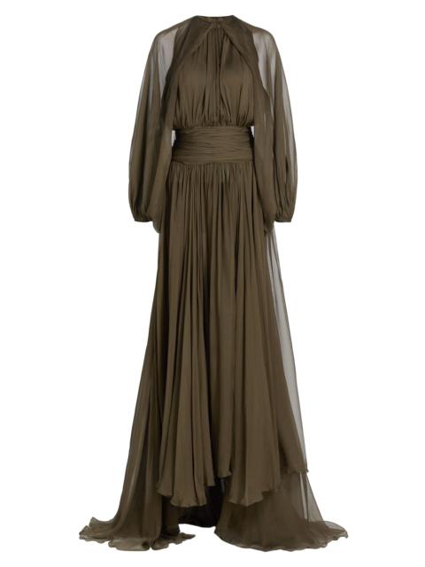 Oscar de la Renta Women's Open-Sleeve Silk Chiffon Capelet & Gown - Truffle