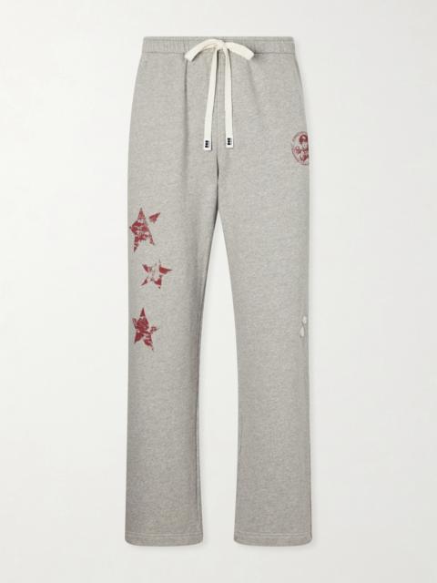 NAHMIAS Youth Enrichment Wide-Leg Logo-Print Distressed Cotton Sweatpants