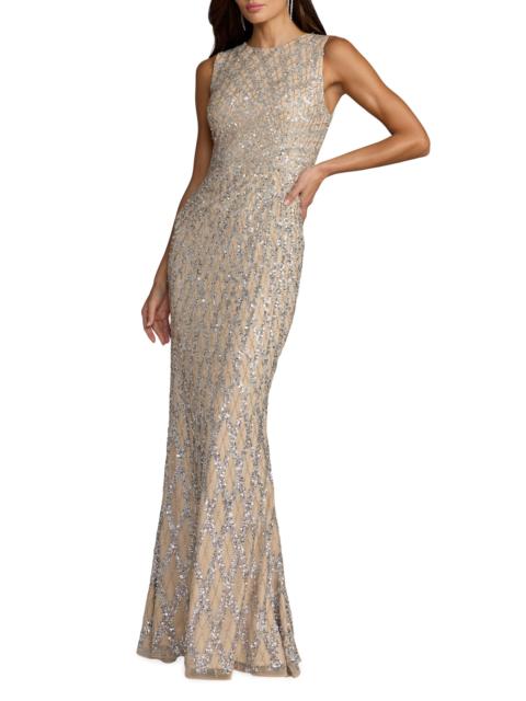MAC DUGGAL Women's Embellished Grid Column Gown - Beige Ombre
