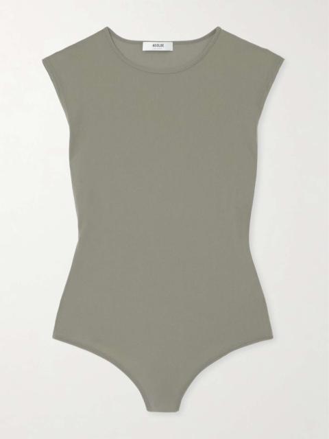 AGOLDE Aura stretch-jersey thong bodysuit Gray green