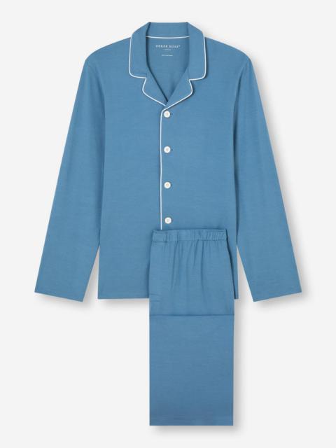 Derek Rose Men's Pajamas Basel Micro Modal Stretch Steel Blue