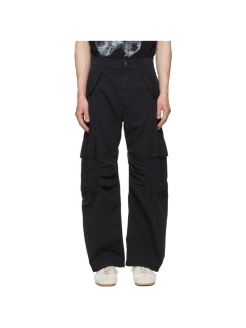 We11done Black Crescent Shirring Cargo Pants