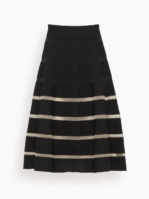 Balmain Stripe Knit Flare Skirt in Black