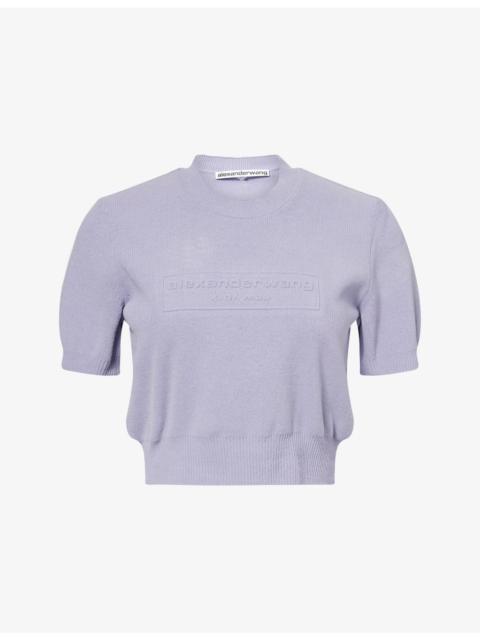 Cropped Embossed-Brand Knitted Top