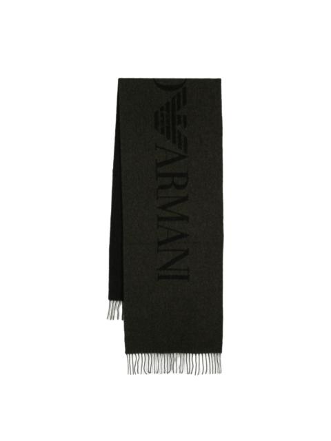 EMPORIO ARMANI logo-jacquard fringed scarf