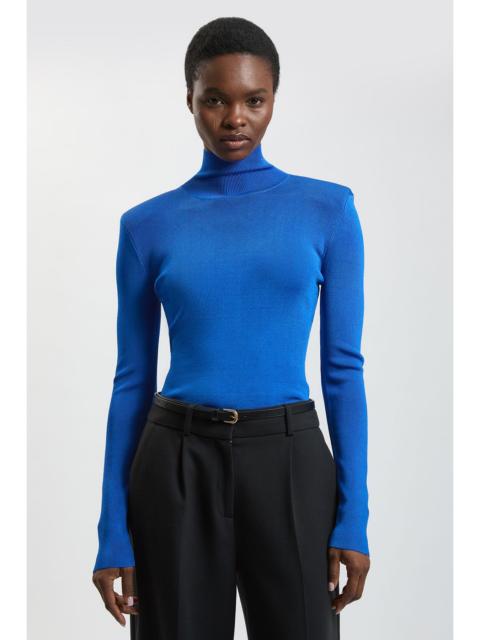KAREN MILLEN Slinky Drape Knit Power Shoulder Funnel Neck Top