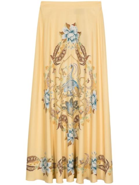 Etro illustration-print silk skirt