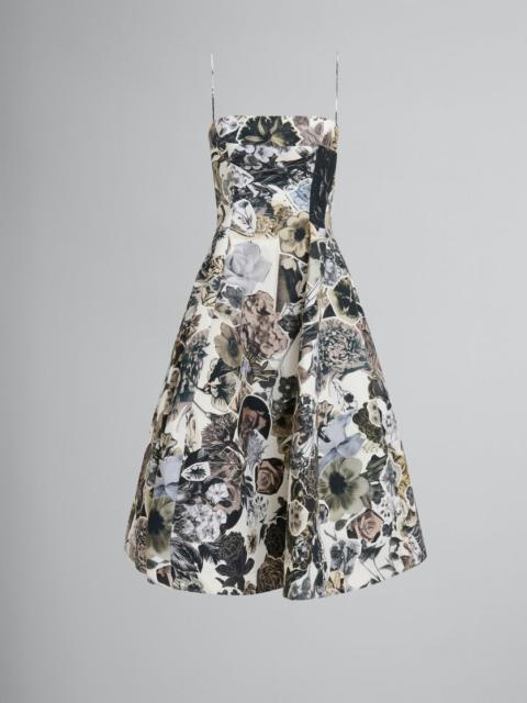 Marni BLACK AND WHITE CADY BALLOON DRESS WITH NOCTURNAL PRINT
