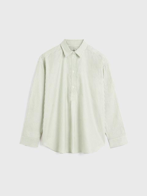 Striped half-placket shirt olive/ecru