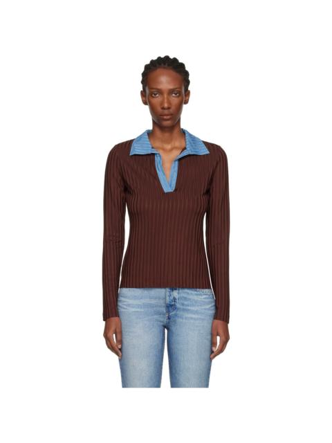 rag & bone Burgundy Natalia Colorblock Long Sleeve Polo