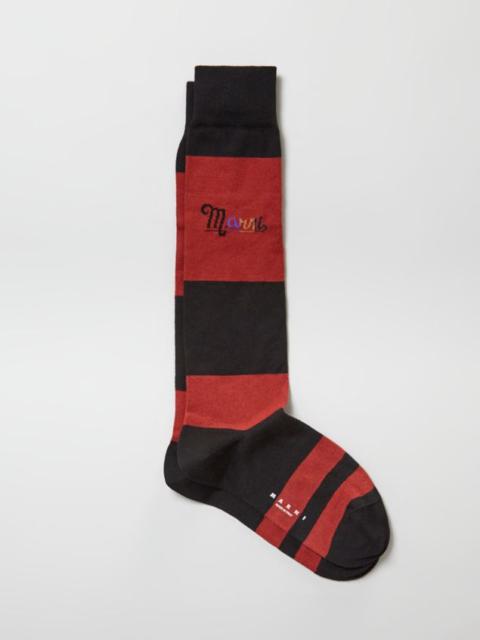 Marni BLACK AND RED STRIPED COTTON RAINBOW LOGO INTARSIA SOCK