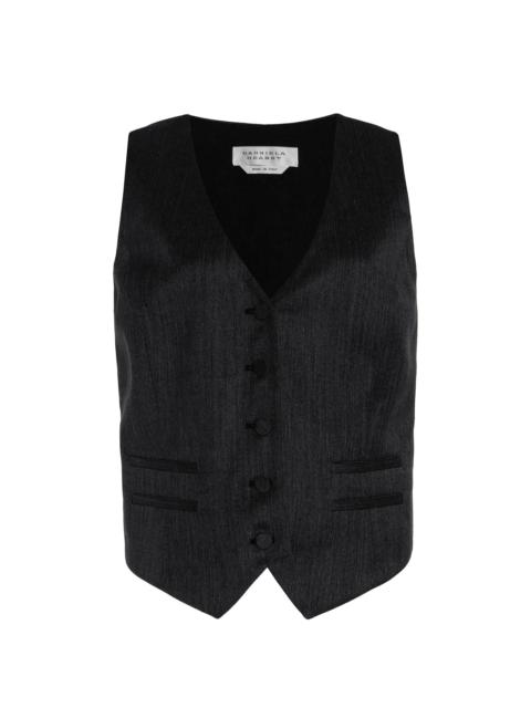 Coleridge Vest in Black Virgin Wool Silk with Linen
