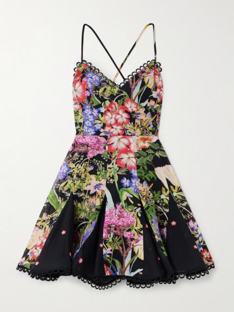 Charo Ruiz Marlene Lace-up Floral-print Cotton-blend Voile Mini Dress