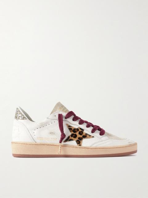 Golden Goose Ball Star Distressed Glittered Calf Hair And Suede-trimmed Leather Sneakers