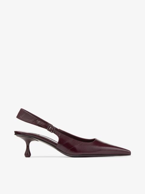 JIMMY CHOO Amel 50 Deep Merlot Eel-Printed Leather Slingbacks