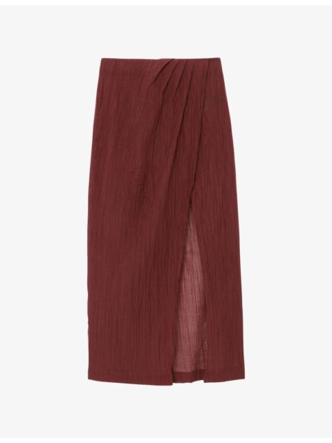 REISS Rosa Wrap-Front Cotton-Blend Maxi Skirt