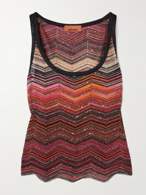 Missoni Mare Sequined Striped Metallic Crochet-knit Tank