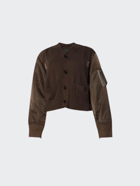 sacai Nylon Twill & Cotton Knit Cardigan Brown
