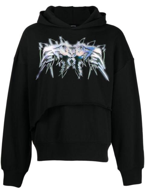 We11done graphic-print ripped hoodie