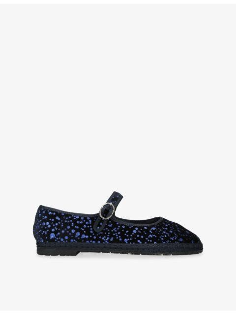 FLABELUS Seraphina Glitter Velvet Mary-Jane Flats
