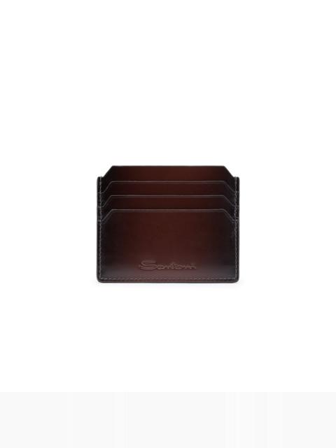 Santoni Dark brown leather credit card holder