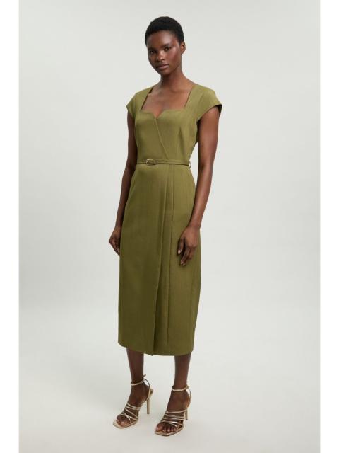 KAREN MILLEN Viscose Blend Belted Square Neck Tailored Pencil Dress