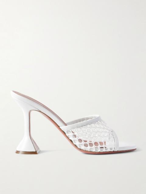 Amina Muaddi Lupita fishnet and leather mules White