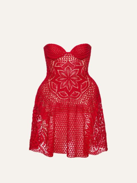 Crochet bustier mini dress in red