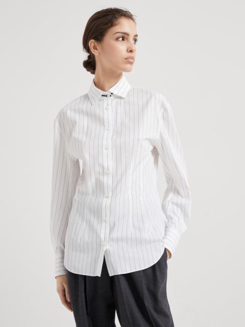 Striped cotton and silk poplin shirt with monili
