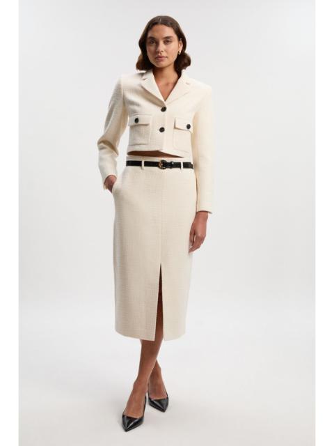 KAREN MILLEN Petite Textured Tweed Belted Tailored Pencil Skirt