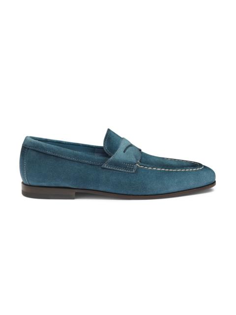 Men's blue suede penny loafer