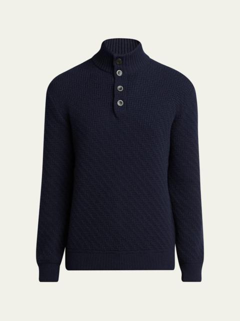 GIORGIO ARMANI Men's Chevron Cashmere Half-Placket Sweater