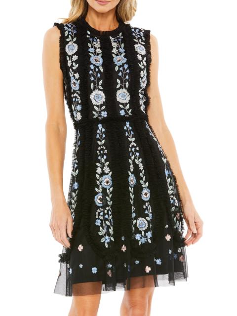 MAC DUGGAL Women's Mac Floral-Embroidered Chiffon Minidress - Black