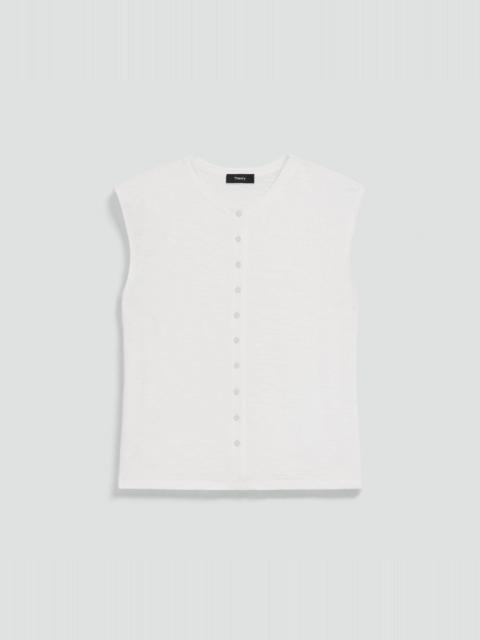 Theory Crewneck Button-Up Top in Organic Slub Cotton