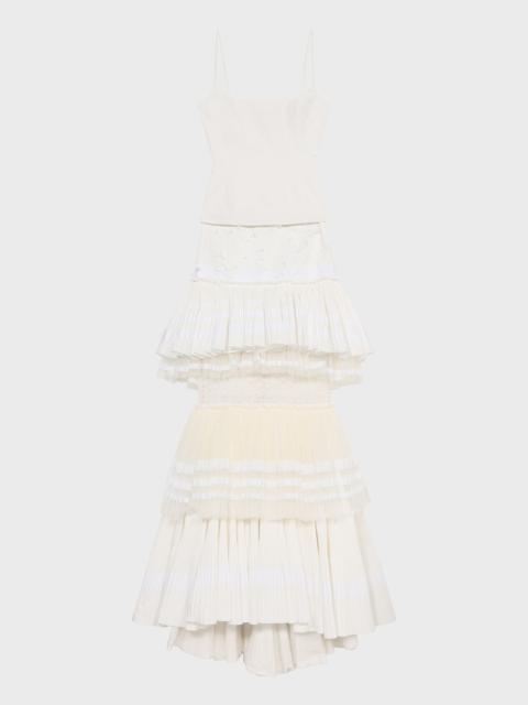 Blumarine LONG TAFFETA DRESS WITH TULLE RUFFLES AND LACE INSERTS